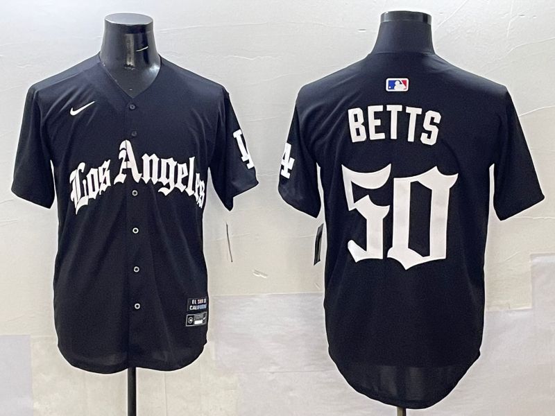 Men Los Angeles Dodgers #50 Betts Black Five generations Joint Name 2025 Nike MLB Jersey style 31